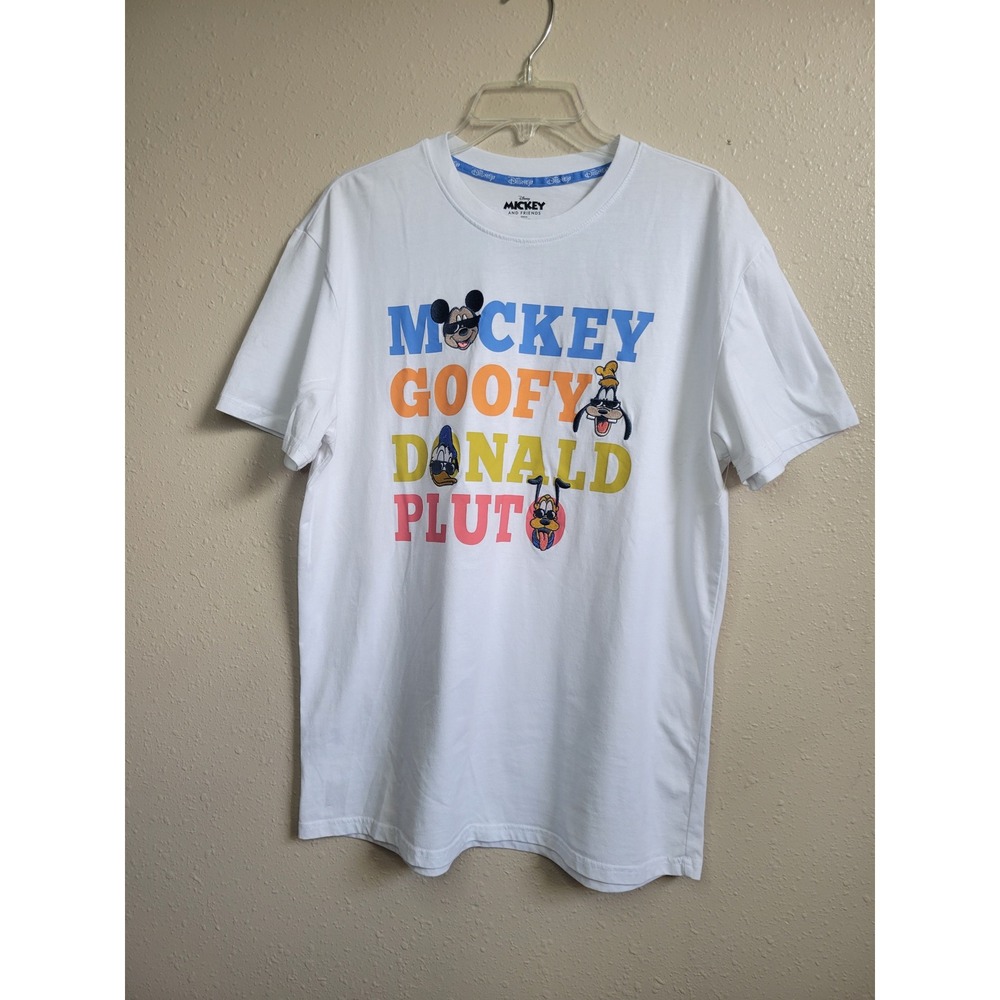 Disney Mickey and Friends White Graphic T-Shirt Large Mickey Goofy Donald Pluto